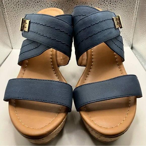 Tommy Hilfiger Navy Blue Mili Cork Wedge Sandal Size 7.5 - Picture 3 of 16